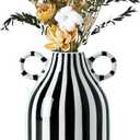 Black and White Ceramic Vase, Mid Century Modern Striped Small Vases for Flower&Pampas Grass Centerpiece, Black White Checkered Vase for Dining Table Kitchen Tabletop Minimalist Decorative