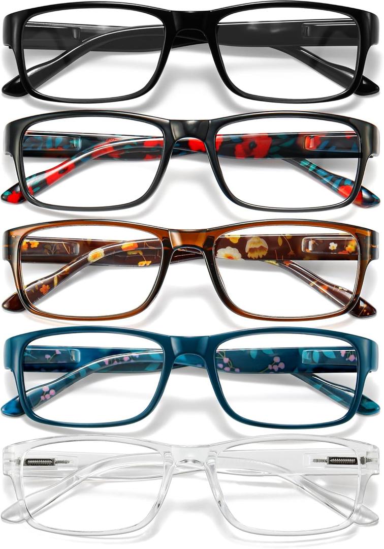 Gaoye Professional Reading Glasses for All Day - Computer Readers with Blue Light Protection - Value Pack (A2-5 Pack Flower Vibes)