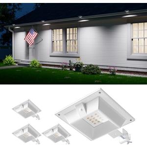 4 Pack White Solar Powered Gutter Lights Outdoor Decorative Waterproof 12 LEDs Yard Lamp for Lighting Fence, Railing, Outside Wall, Deck, Garden, Path, Backyard, Walkway, Patio, Holeless Installation