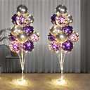 2 Set Floor Balloon Stand Kit with String Light Balloon Holder Centerpieces Floor Decoration for Birthday Party Bachelorette Party (Purple&Silver)