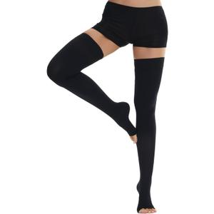 Ailaka Thigh High Medical Compression Stockings for Women Men, Open Toe Firm 20-30 mmHg Graduated Compression with Silicone Band for Varicose Veins, Edema, Post-Surgery (2X-Large (1 Pair), Black)