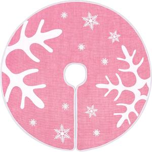 N&T NIETING Christmas Tree Skirt Pink, 30 Inch Rustic Burlap Tree Skirt Decor with Large Snowflakes Printed Xmas Tree Ornament Christmas Holiday Party Decoration, Pink