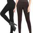 Romastory Winter Warm Leggings Women Elastic Thick Thermal Legging Pants Fleece Lined Tights (Small-Medium, Black+coffee Pack)