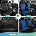 Road Comforts Car Seat Cover, Leather Car Seat Cover Full Set, Automotive Front Rear Seat Covers, Airbag Compatible Universal Fit for Most Cars (Blue)