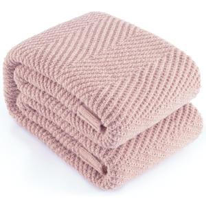 Knitted Throw Blanket 50"X60", Dusty Pink Knit Throws for Bed, Super Soft Boho Chevron Blankets for Couch Sofa Chair Room Decor, Textured Decorative Farmhouse Cozy Lightweight