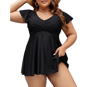 Edelqual Women's Plus Size Tankini Swimsuits Swim Dress Tummy Control Bathing Suits Two Piece High Waisted Swimwear 2025 (5X-Large Plus, Black)