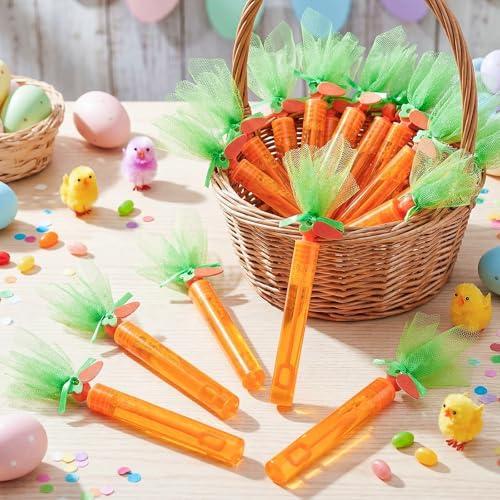 Jenaai 24 Pcs Easter Mini Carrot Bubble Wands Orange Bubbles Wands Easter Egg Fillers Basket Stuffers Bulk for Prizes Goodie Bag Stuffers Party Favors Outdoor(Dreamy)