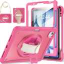 BRAECNstock Case for iPad Air 11-inch M4 2026/ M3 2025/ M2 2024 and Air 5th/4th Gen 10.9 & Pro 11-inch 1st-4th 2018-2022 Kids Cover with Pencil Holder,Screen Protector,Handle Stand-Rose Red