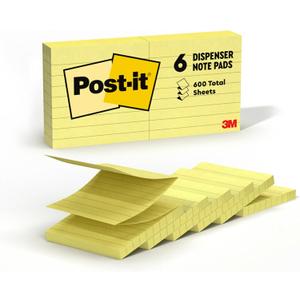 3M R335YW Post-It Lined Pop-Up Notes, 3 x 3, Yellow, 100 Sheet Pad, 6/Pack