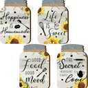 Qunclay 4 Pcs Kitchen Wall Decor Mason Jar Set Wooden Rustic Room Signs Farmhouse Decorations Wall Art Hanging Plaque 6 x 4 Inch(Sunflower)