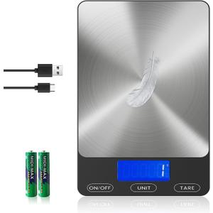 Food Scale -33lb Digital Kitchen Scale for Food Ounces Grams Rechargeable 305 Stainless Steel,Batteries and Type-C Charging | Perfect for Meal Prep, Cooking, and Baking, Black (Large)