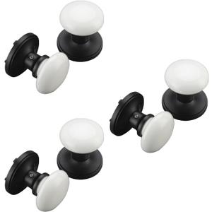 NCL White Door Knobs, 3 Pack Round Passage Door Knob, Matte Black Keyless Door Handles, Porcelain Door Levers