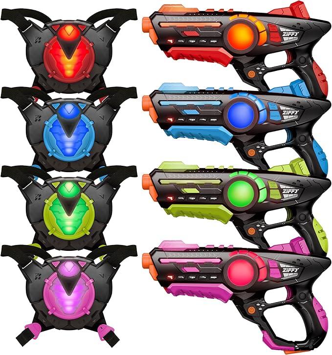 ZIFFY Laser Tag Guns Set with 4 Vests,Real-time Data SYNC Infrared,Multi Player Lazer Tag Shooting Game for Kids Adults Indoor Outdoor Family Games,Group Activity,Birthday Gift for boys Ages 8+