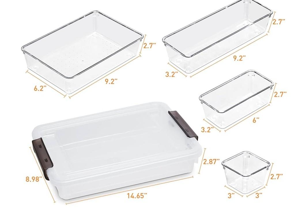 Citylife 4PCS Plastic Storage Bins with Organizer Tray, Stackable Clear File Box, Versatile Craft Storage for Office, Kitchen, Bathroom and School Supplies, 24-pack