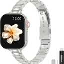 MioHHR Thin Metal Bands Compatible with Apple Watch Band Ultra3/2/1 Series 11 10 9 8 7 6 5 4 3 2 1 SE3/2/1,Slim Narrow Stainless Steel Strap for Women iWatch 49mm 46mm 45mm 44mm 42mm 41mm 40mm 38mm (Starlight Silver)