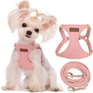 Puppytie No Pull XXS Puppy Harness with Multifunction Dog Leash,Soft Adjustable No Choke Escape Proof Pet Harness Vest,Pink,XXS