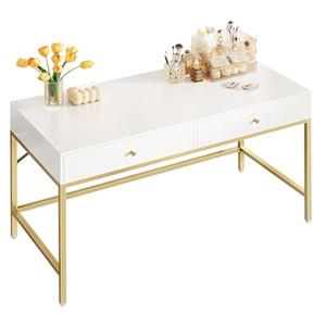 SUPERJARE Vanity Desk with Drawers, 47 inch Computer Desk, Modern Simple Home Office Desks, Makeup Dressing Table for Bedroom - White and Gold