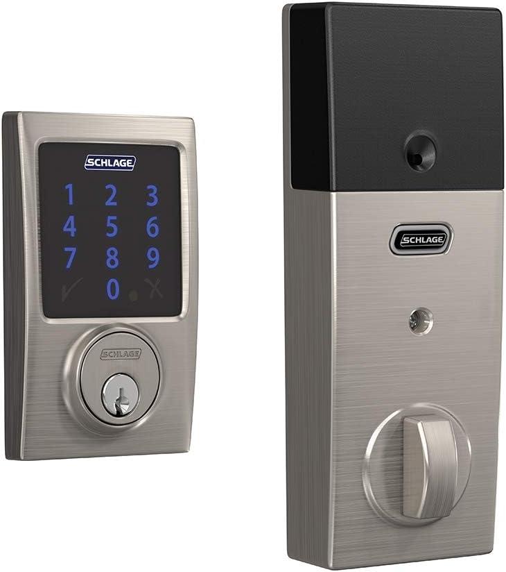 SCHLAGE BE469ZP CEN 619 Connect Smart Deadbolt With Alarm Inbuilt Century Trim In Satin Nickel