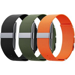3 Pack Nylon Replacement Strap Compatible with Hume Band - Breathable & Sweatproof Sport Loop for Hume Health Band - Metal Buckle & Loop Closure - Adjustable Wristband Strap for Fitness Tracker (Black-Navy Green-Orange)