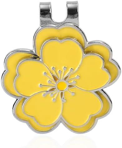 4 x lasuroa Magnetic Golf Ball Marker with Hat Clip, Flower Shape Magnetic Golf Hat Clip Ball Marker Set Sport Decoration Accessories for Men Women Golfer (Yellow)