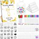 Panitay 100 Pcs DIY Baby Bibs Decorating Kit 50 White Bibs 25 Stencils 24 Fabric Markers 1 Baby Shower Game Sign