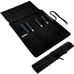Genuine Leather Knife Roll, Knife Bags for Chefs Professional, Small Chef'S Knife,Knives Holders Protectors with 5 Slots (Black)