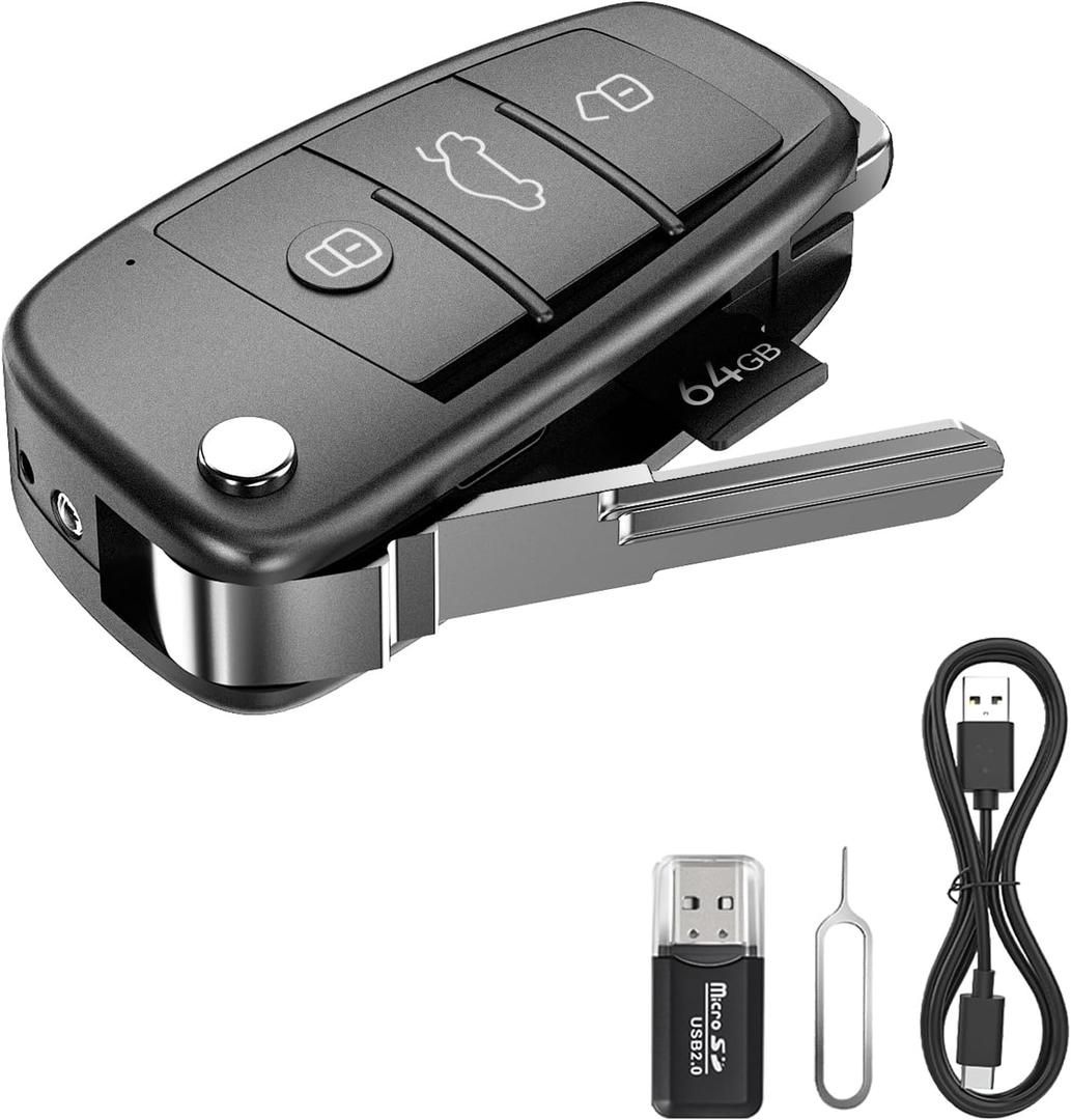 64G 1080P HD Security Camera with Loop Recording & Night Vision for Outdoor, Key Fob Camera with Motion Detection & Take Photos for Home,Long Battery Car Key Camera, Nanny Cam Easy to Use