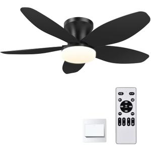 AYSEMO 42" Low Profile Ceiling Fan with Lights & Remote - 6-Speed Wind, Reversible DC Motor, Dimmable 3-Color LED, Timer & Memory Function for Bedroom/ Living Room/ Patio (Black)
