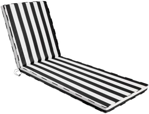 Iheqard Chaise Lounge Cushions Outdoor, 71"x22"x3" Patio Lounge Chair Furniture Cushions with Washable Covers for Pool, Patio, Lawn (Black+White Stripes, 1 Pcs)