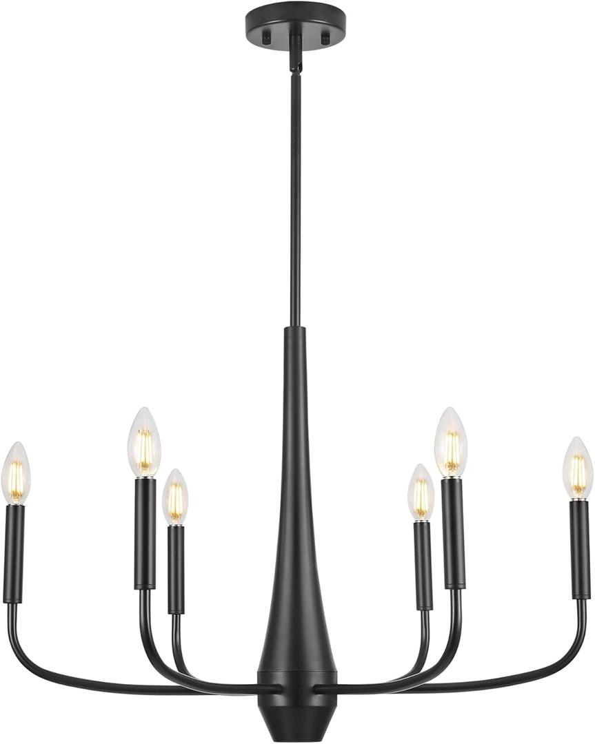 Black Chandelier, 6-Light Modern Farmhouse Chandeliers for Dining Room Light fixtures Over Table Hanging, Industrial Metal Chandelier for Entryway Kitchen Island Bedroom Living Room