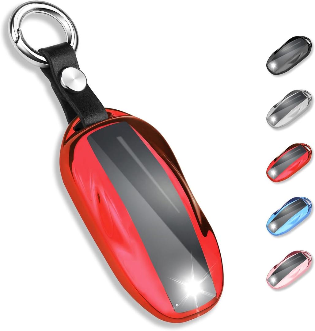QBUC for Tesla Key Fob Cover with Keychain Soft TPU Protection Case Compatible with Tesla Model S (Red)