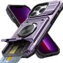 Vofolen for iPhone 13 Pro Max Case Wallet with Card Holder [Store 2 Cards] + 360 Magnetic Ring Stand Dual Layer Heavy Duty Shockproof Wallet Phone Case for iPhone 13 Pro Max for Women Men, Purple