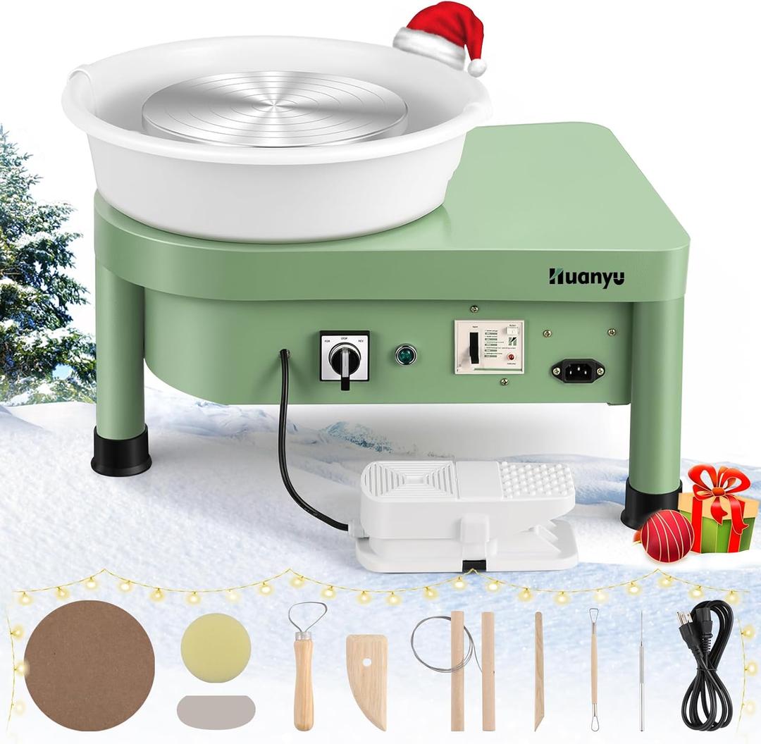 Huanyu Pottery Wheel Machine 25 cm/10" with Foot Pedal, Electric Ceramic Forming Machine with Detachable Basin DIY Art Clay Potter's Wheel for Beginners Adults at Home Pottery