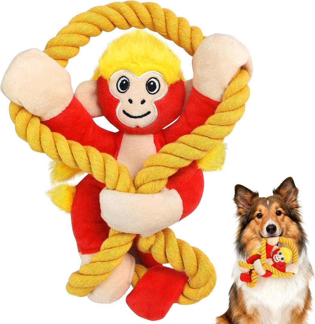 Squeaky Dog Toys: Large Dog Chew Toy- Interactive Tough Tug of War Toy with Rope for Small/Meduim/Large Breeds - Puppy Toy for Teething Training (Bright Red)