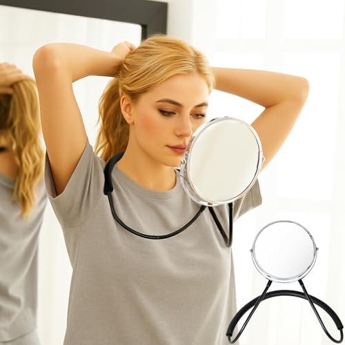 Double Sided Mirror to See Back of Head Self Haircut Mirror 360 Rotating, 6.7" Standard and 5X Magnification, Self Cut Hands Free, Adjustable Neck Strap for Hair Cutting Braiding Makeup Travel