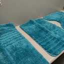 Bath Rugs Set 3 Pieces Bathroom Mat Soft Absorbent Plush Shaggy Soft Floor Non Slip Shower Bath Tub Machine Washable (Teal-Stirp, 20"x32"/20"x20"/17"x24")