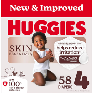 Huggies Size 4 Diapers, Skin Essentials Baby Diapers, Size 4 (2237 lbs), 58 Count