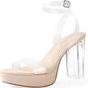 Ankis Platform Heels for Women 4 Inches Chunky Heels Sandals for Women Comfy Open Toe Block Heeled Sandals Nude White Silver Gold Black Ankle Strappy Heels Size 8.5