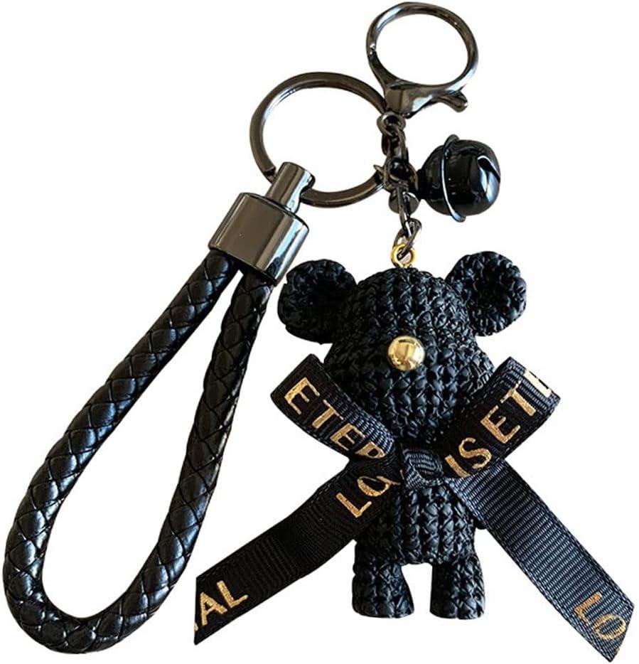 HSYHERE Men Women Valentine Lover Gift Lovely Elegant Bowknot Wool Feeling Bear Car Bag Pendant Strap Keychain Key Ring (Black)