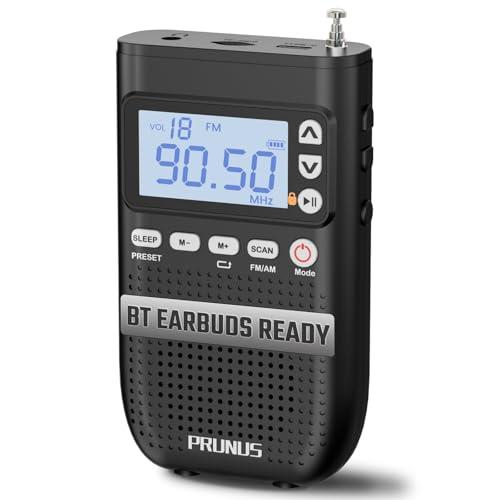 PRUNUS J-618 Portable Radio AM FM to Bluetooth Earphone, as Bluetooth Speaker, 2000mah Rechargeable Radio, Preset, TF Card Shuffle Play, Headphone Jack, Sleep Timer, Walkman Radios, Digital Radios