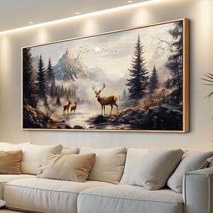 KELIYUAN Large Canvas Wall Decor For Living Room Wall Art For Bedroom Office Murals Landscape Painting Of Elk Mountain Wall Pictures Restaurant Room Modern Wall Home Decoration Wood Framed 24"X48"