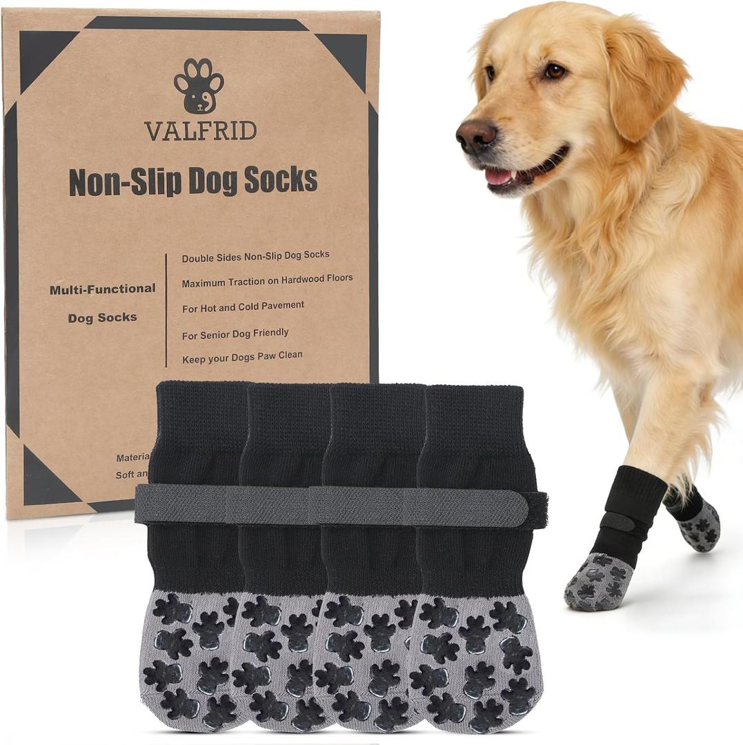 VALFRID Non-Slip Dog Socks with Double Sides Grips, and Durable Dogs Grip Socks,Hardwood Floors Anti-Slip,Dog Booties for Large Dogs, Size: L