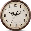 Bernhard Products Vintage Brown Wall Clock Silent Non Ticking 18 Inch Extra Large Quality Quartz Battery Operated Round Decorative Easy to Read for Home Kitchen Living/ Dining Room Bedroom Office