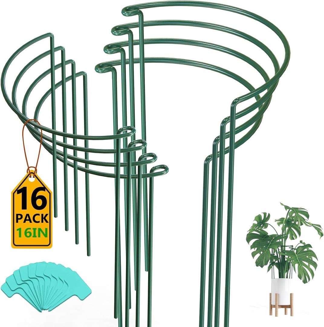 Breeze Touch 8 Pack Plant Support Stakes, 16 Inch Plant Stakes for Outdoor Plants, Peony Cage with 15 Pcs Green Lables, Peony Cages and Supports, Peonies Support Cages Flower Stakes for Plants
