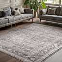 OPPODREAM Vintage Grey Area Rugs 5x7, 5 x 7 Retro Washable Rug Non Slip, Low-Pile Faux Wool Carpet, Distressed Gray Floor Mat for Living Room, Bedroom, Kitchen, Office, Dorm, Dinning Room