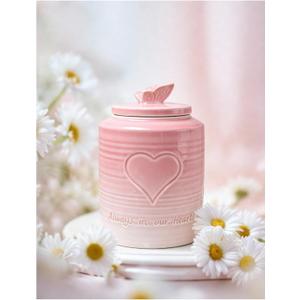 Handcrafted Ceramic Cremation Urn for Human Ashes Adult Small Butterfly Memorial Urn (Petal Pink)