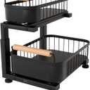 Premium Heavy Duty Carbon Steel Under Sink Organizer, Large 2 Tier Pull Out Cabinet Organizer, 7 Adjustable Heights with Smooth Ball Bearing Sliding Baskets for Bathroom & Kitchen