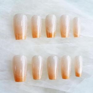 Glossy Cat Eye Ballerina Press-On Acrylic Nails, Coffin Style (Orange, XS), Set of 3