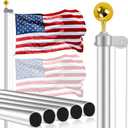 Flag Poles for Outside House Inground - 20 Ft Super Thick 13 Gauge Flag Pole Kit - Heavy Duty Flagpole with 3x5 American Flag - Outdoor Sectional Flagpoles for Yard, Residential, and Commercial (20FT, Silver)