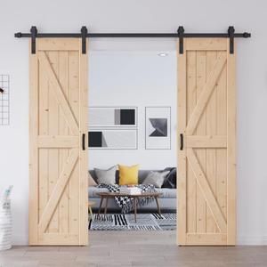 EaseLife 48in x 84in (Double 24in84in Door) Barn Door with 8FT Sliding Door Hardware & Handle Included,DIY Assemblely,Easy Install,Apply to Interior Rooms & Storage Closet,K-Frame